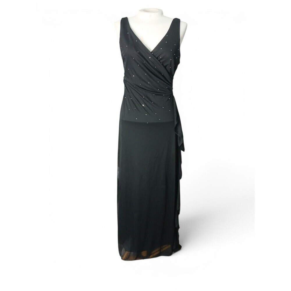 Studio 1940 Women's Black Beaded Sleeveless Evening Gown Formal Maxi Dress